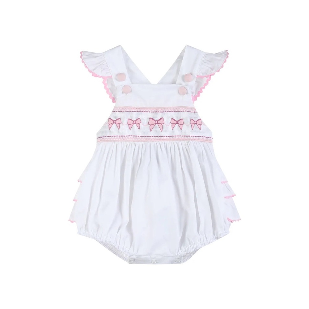 White and Pink Baby Romper with Bows